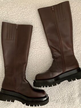 Jeffrey Campbell Tank Boots Brown Knee High Platform Lug Sole Size 7